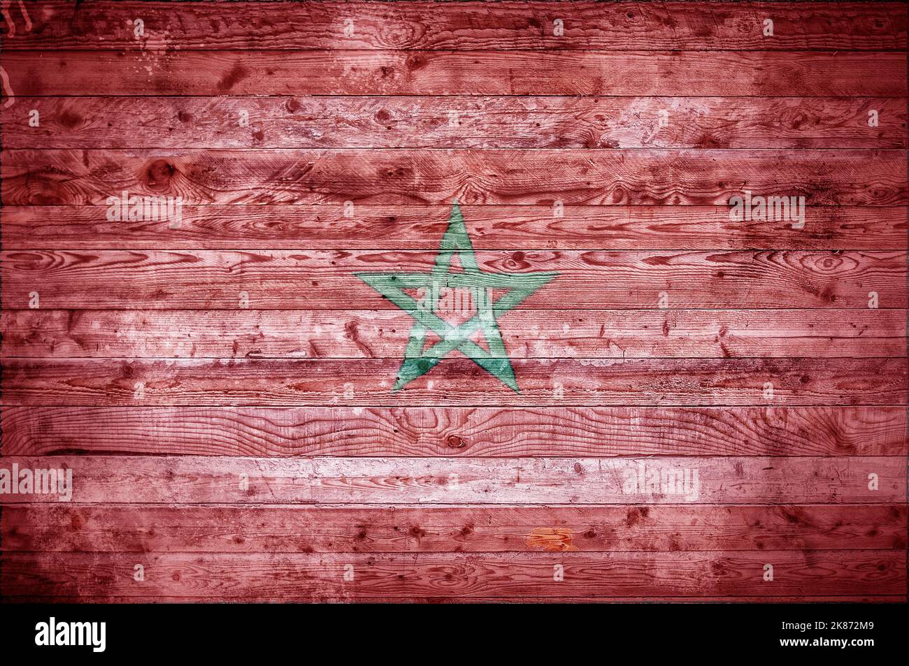 A vignetted background image of the flag of Morocco painted onto wooden ...