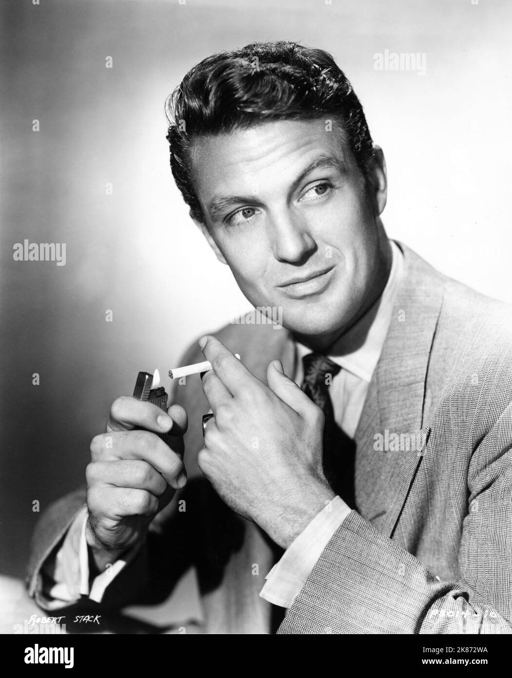 ROBERT STACK 1948 Portrait lighting cigarette publicity for Paramount