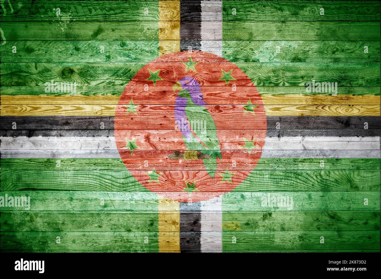 A vignetted background image of the flag of Dominica painted onto ...