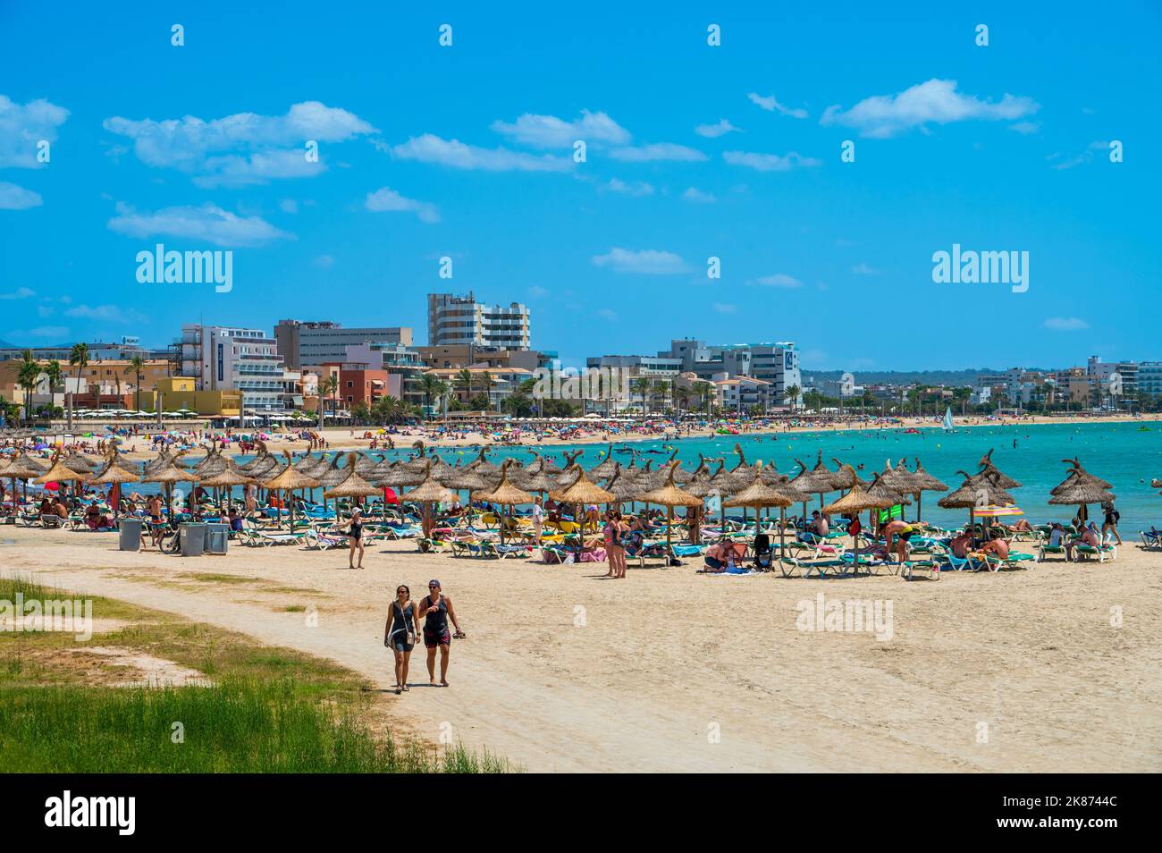 Tourists on Ca'n Pastilla beach, Majorca, Balearic Islands, Spain, Mediterranean, Europe Stock Photo