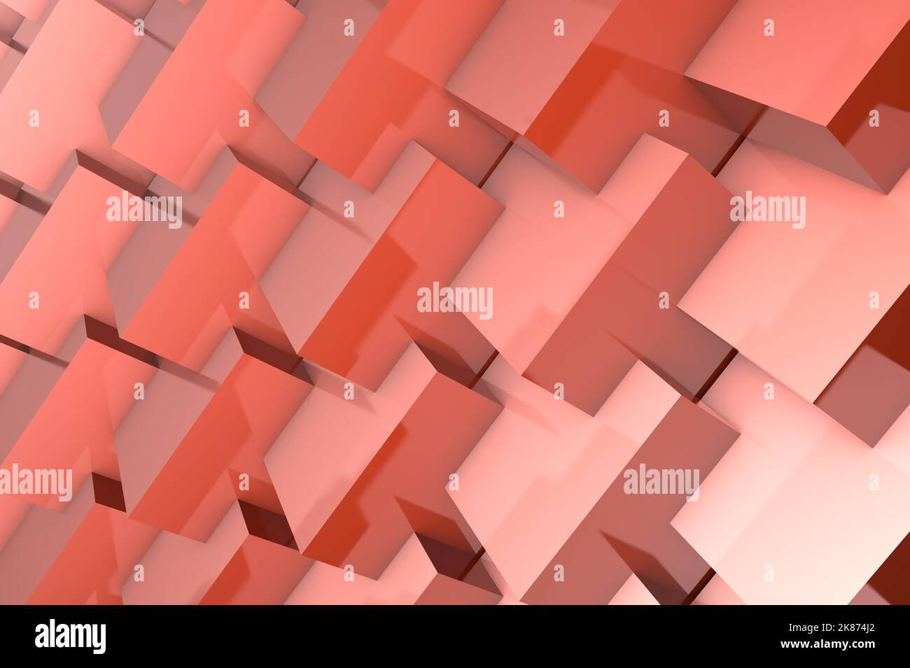 Abstract geometric 3D background consisting of rectangular blocks in red colors Stock Photo