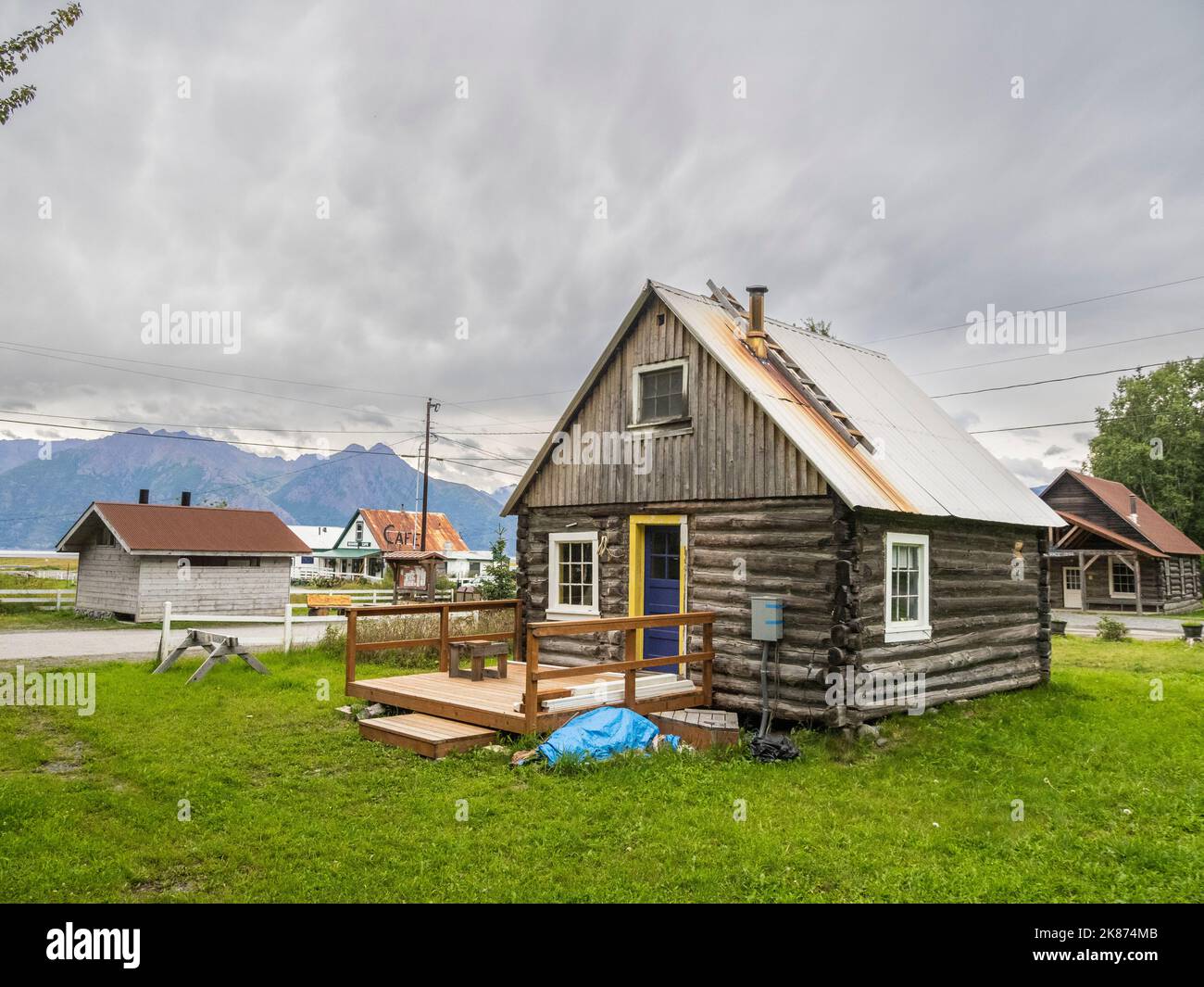 View of the town of Hope, on the south shore of the Turnagain Arm of Cook Inlet, Kenai Peninsula, Alaska, United States of America, North America Stock Photo