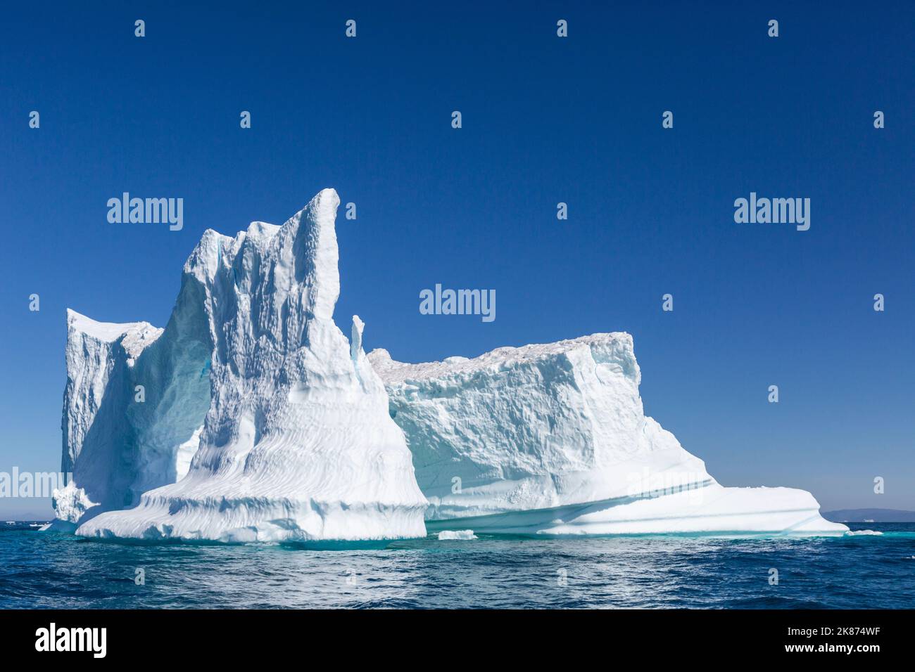 Huge icebergs from the Ilulissat Icefjord stranded on a former terminal moraine in Ilulissat, Greenland, Denmark, Polar Regions Stock Photo