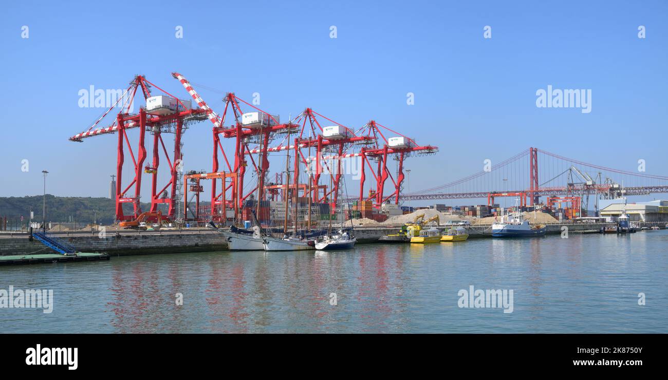 Lisbon port alcantara docks and 25 april bridge lisbon portugal