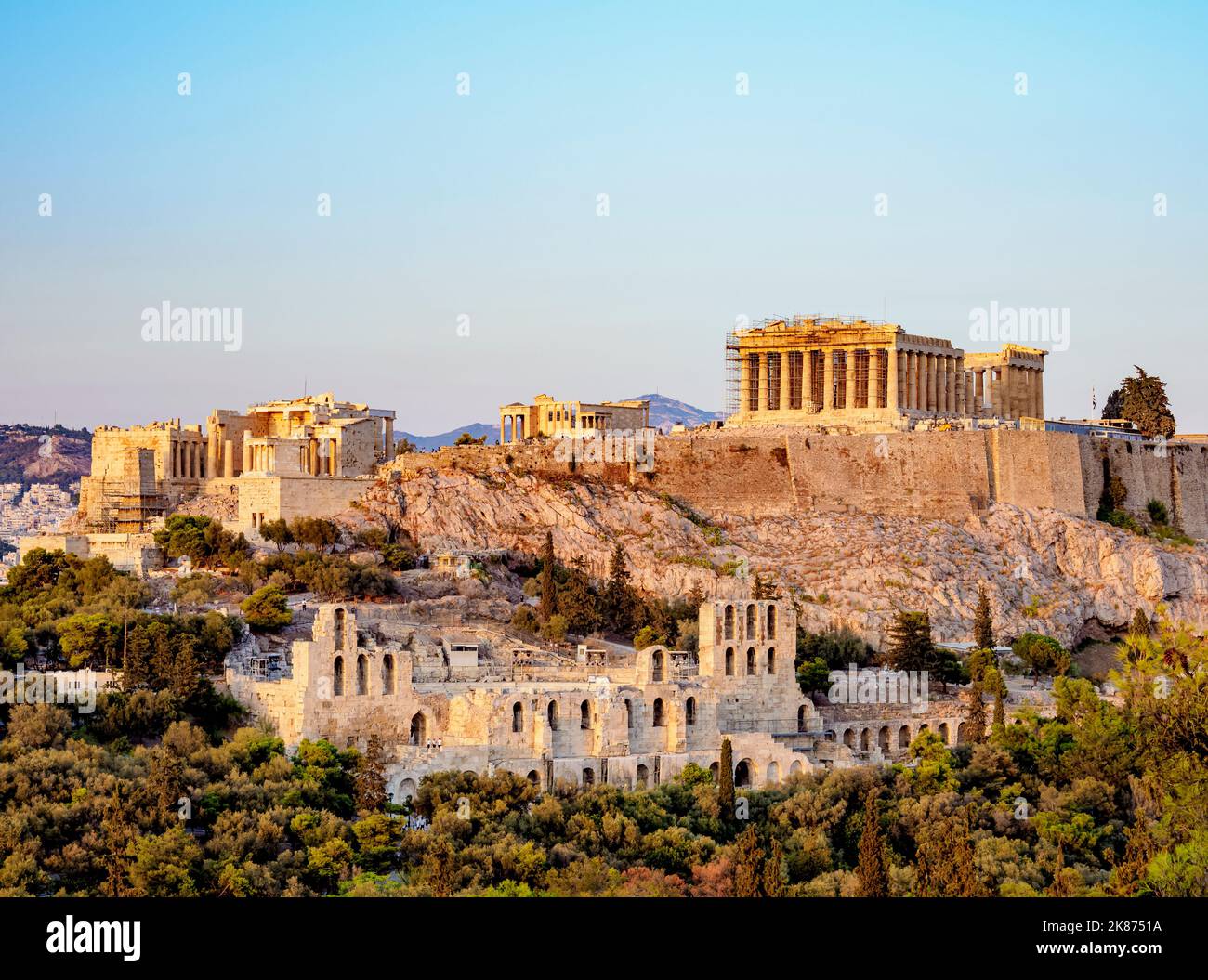 Acropolis at sunset, UNESCO World Heritage Site, Athens, Attica, Greece, Europe Stock Photo