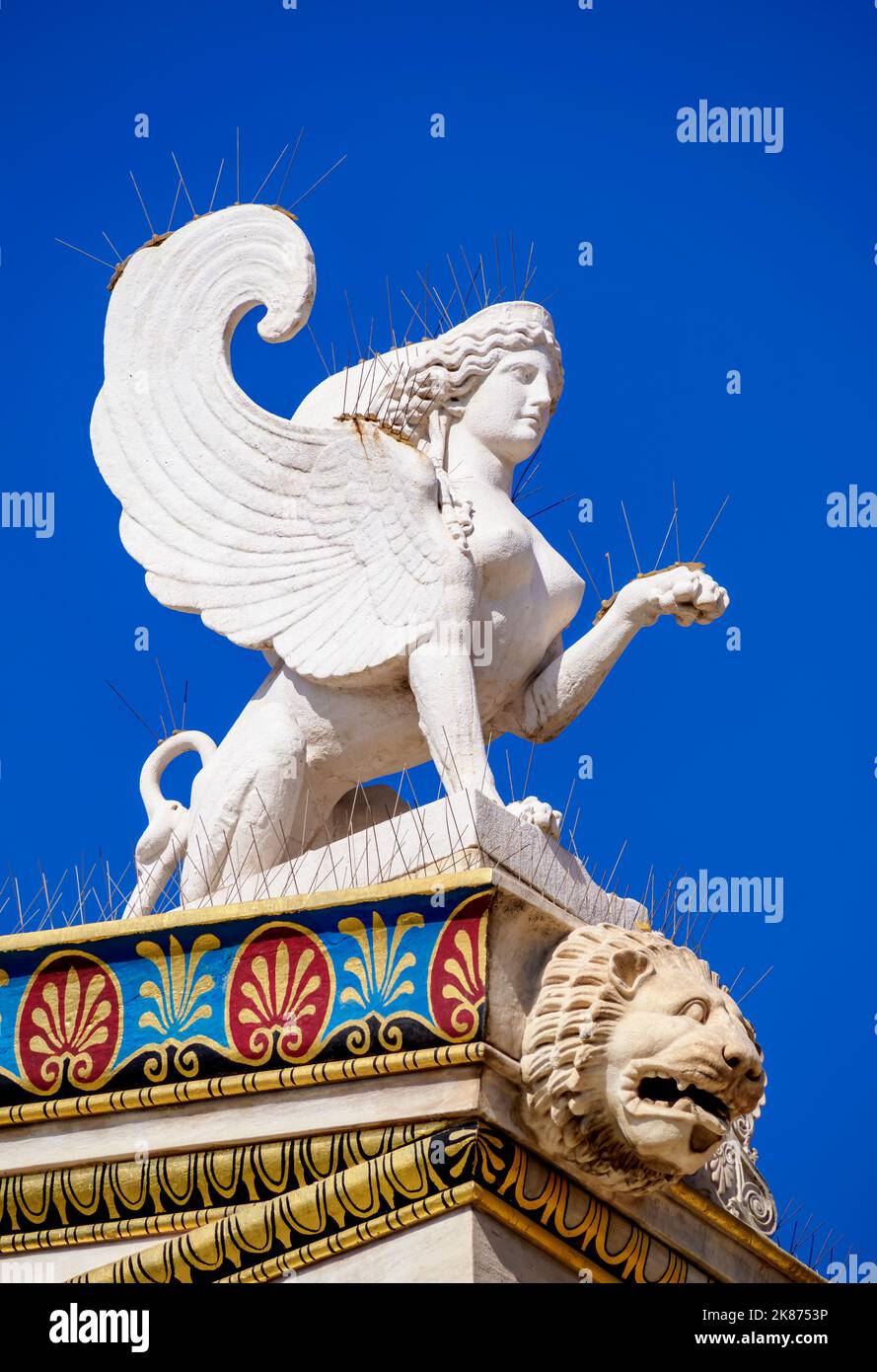 Sphinx Sculpture, The Academy of Athens, detailed view, Athens, Attica, Greece, Europe Stock Photo