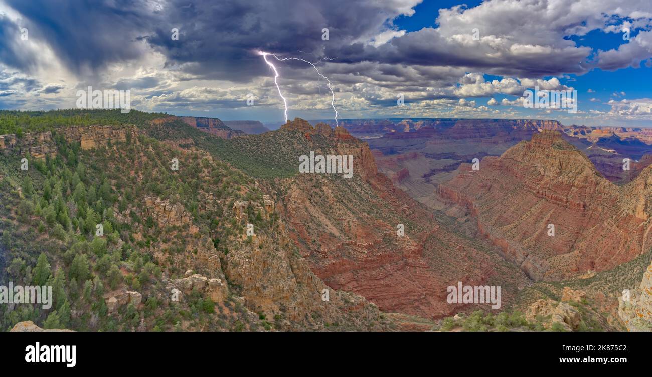 Lightning striking the Sinking Ship at Grand Canyon, viewed from the Buggeln Hill summit, Grand Canyon National Park, UNESCO, Arizona Stock Photo