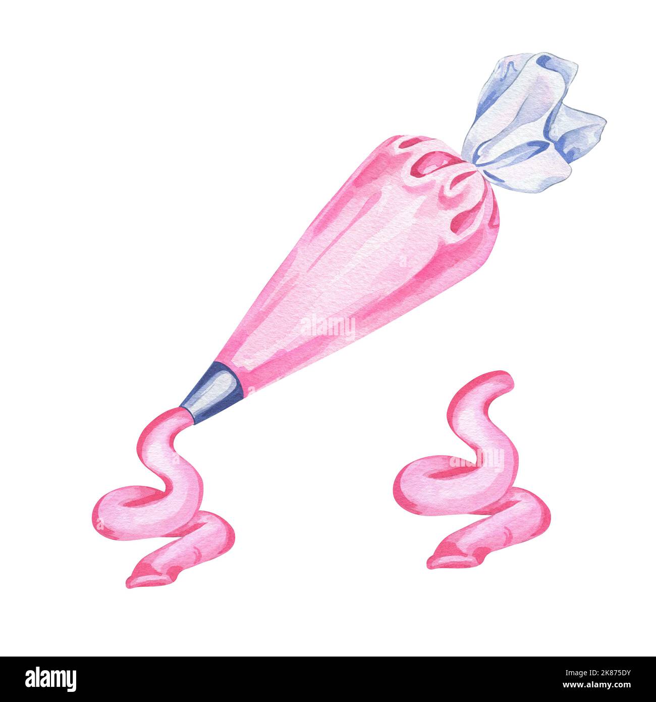 watercolor illustration for pastry chefs. pastry bag with cream or