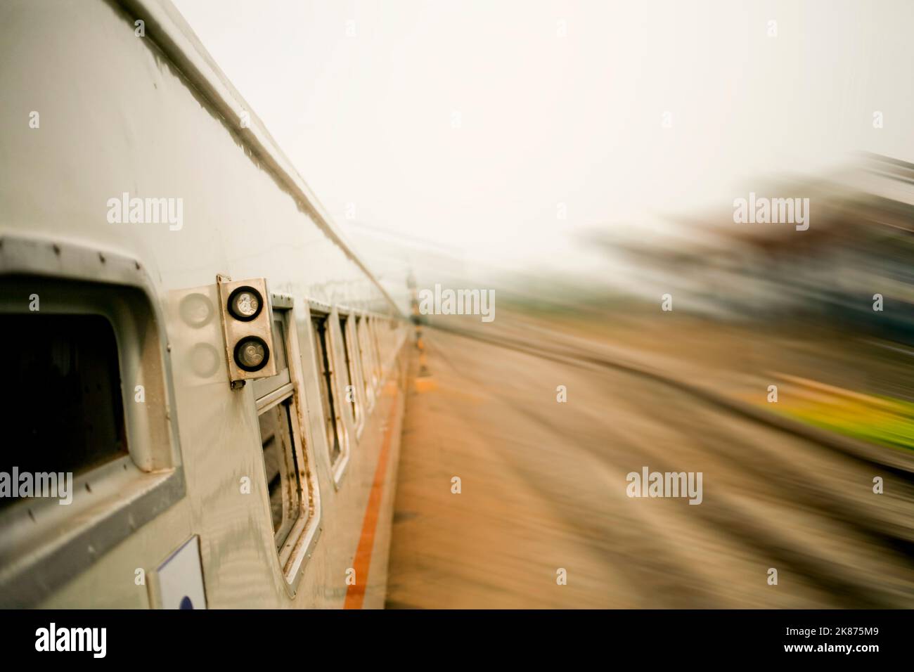 train in motion blur. Abstract defocused motion blurred train moving Stock Photo