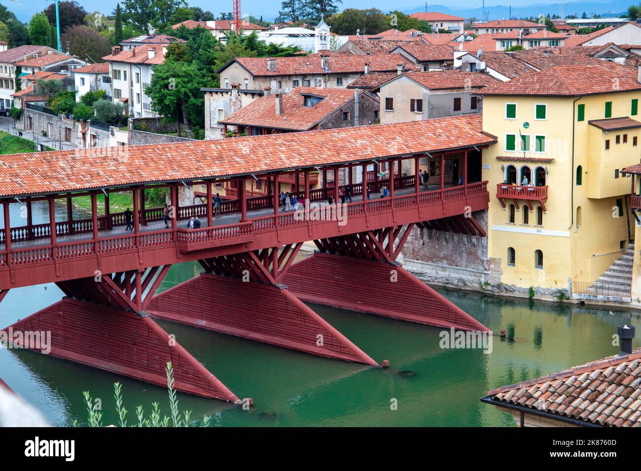 The Brenta River and the old bridge, Bassano del Grappa, Vicenza, UNESCO World Heritage Site, Veneto, Italy, Europe Stock Photo