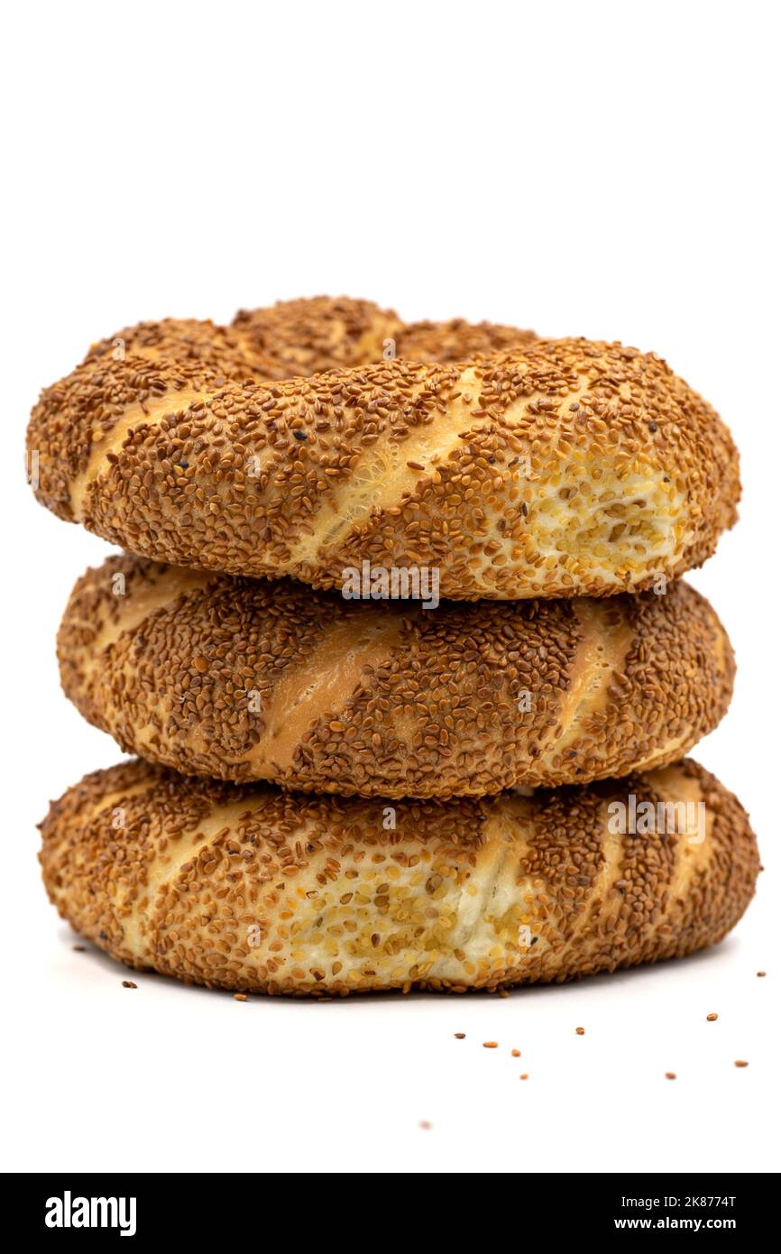 Turkish bagel or gevrek. Traditional flavors. Bagel with sesame ...