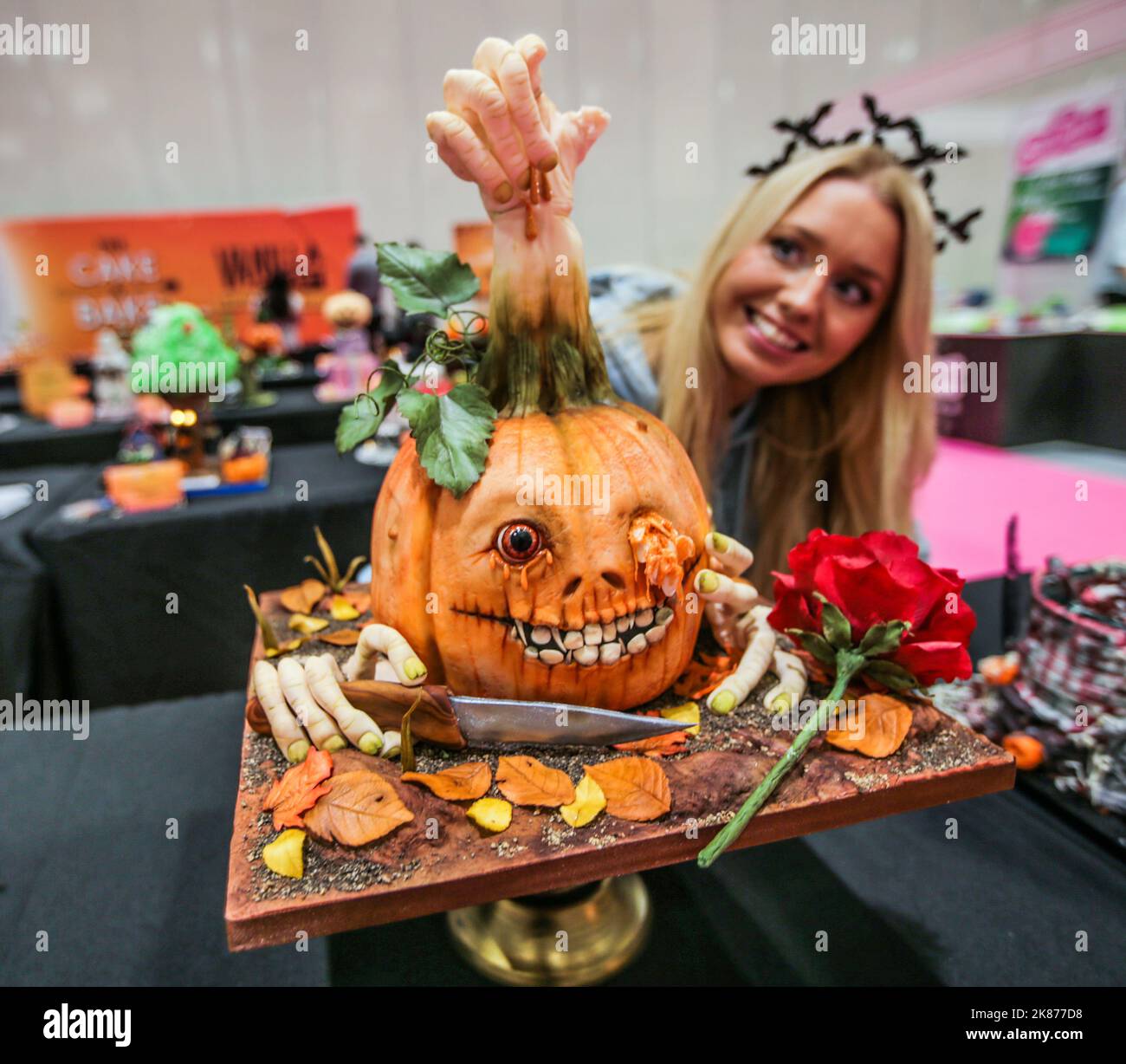 London UK 21 Oct 2022 Halooween was the theme of this year fantasy cakes section st the Cake and