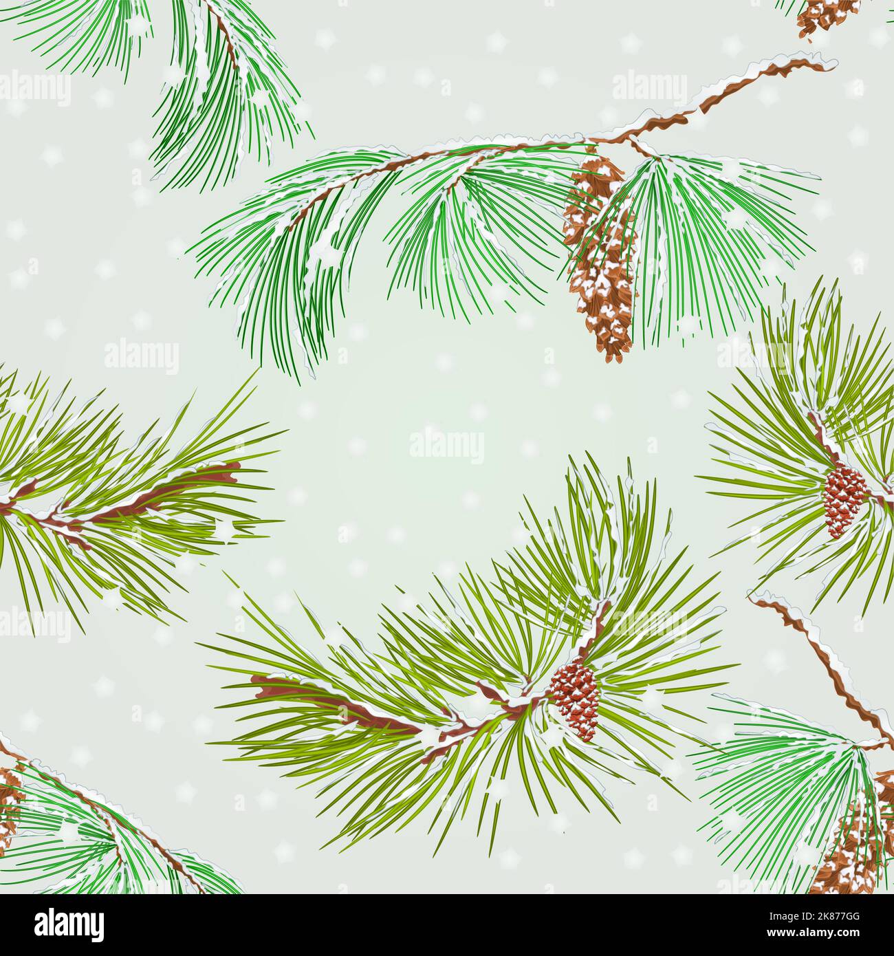 Seamless texture branch pine and Snowflakes natural background vector ...