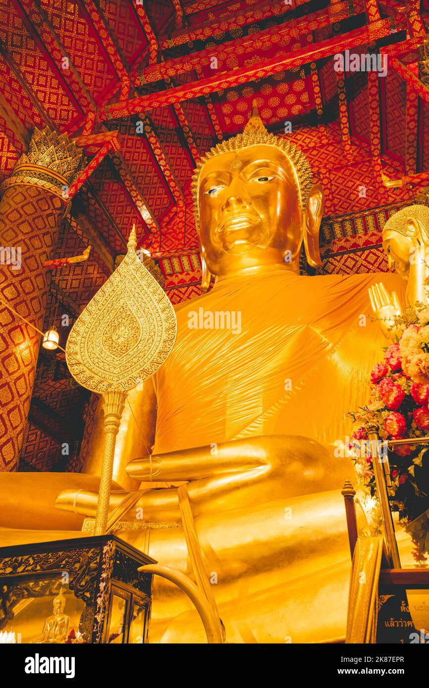 The big Buddha statue named Luang Pho Tho in Wat Phanan Choeng of Ayutthaya province, Thailand. Stock Photo