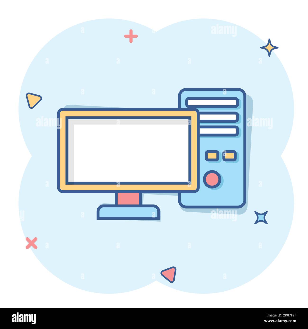 Pc computer icon in comic style. Desktop cartoon vector illustration on ...