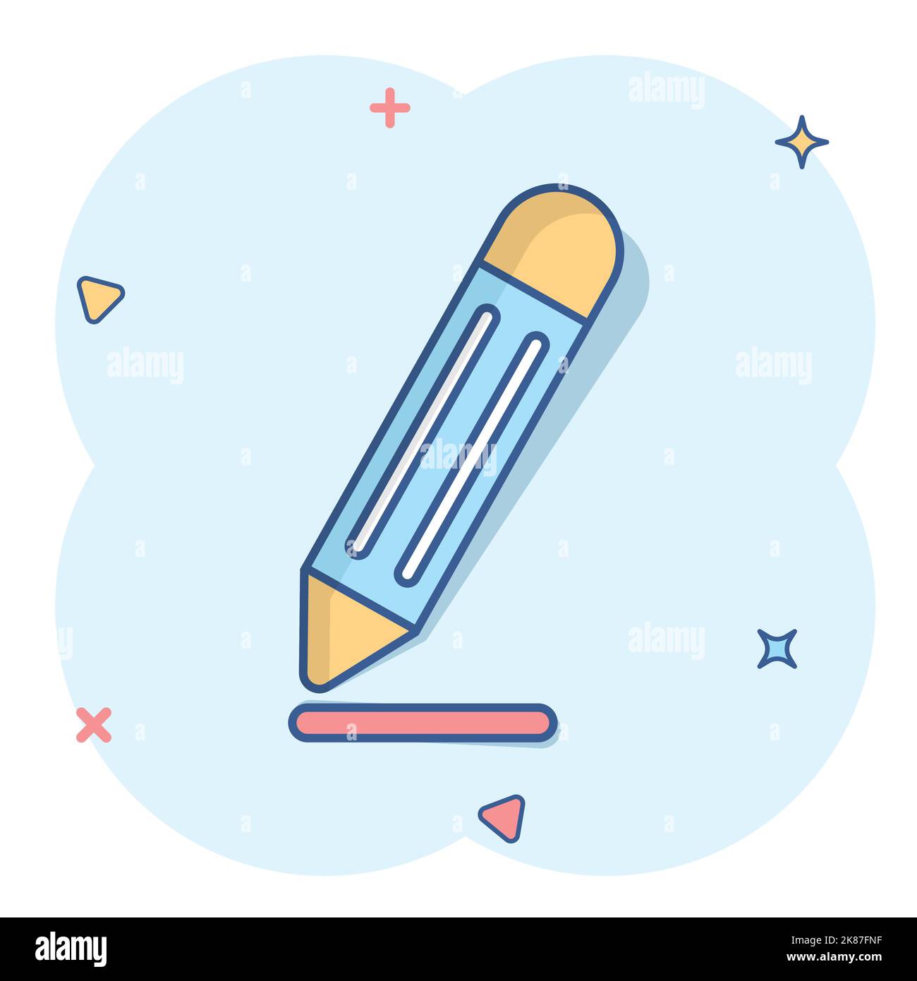 Pencil icon in comic style. Pen cartoon vector illustration on white ...