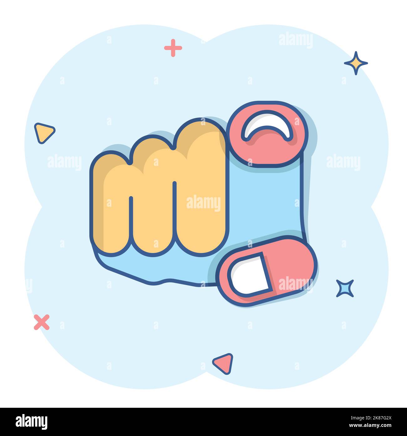 Finger point icon in comic style. Hand gesture cartoon vector ...