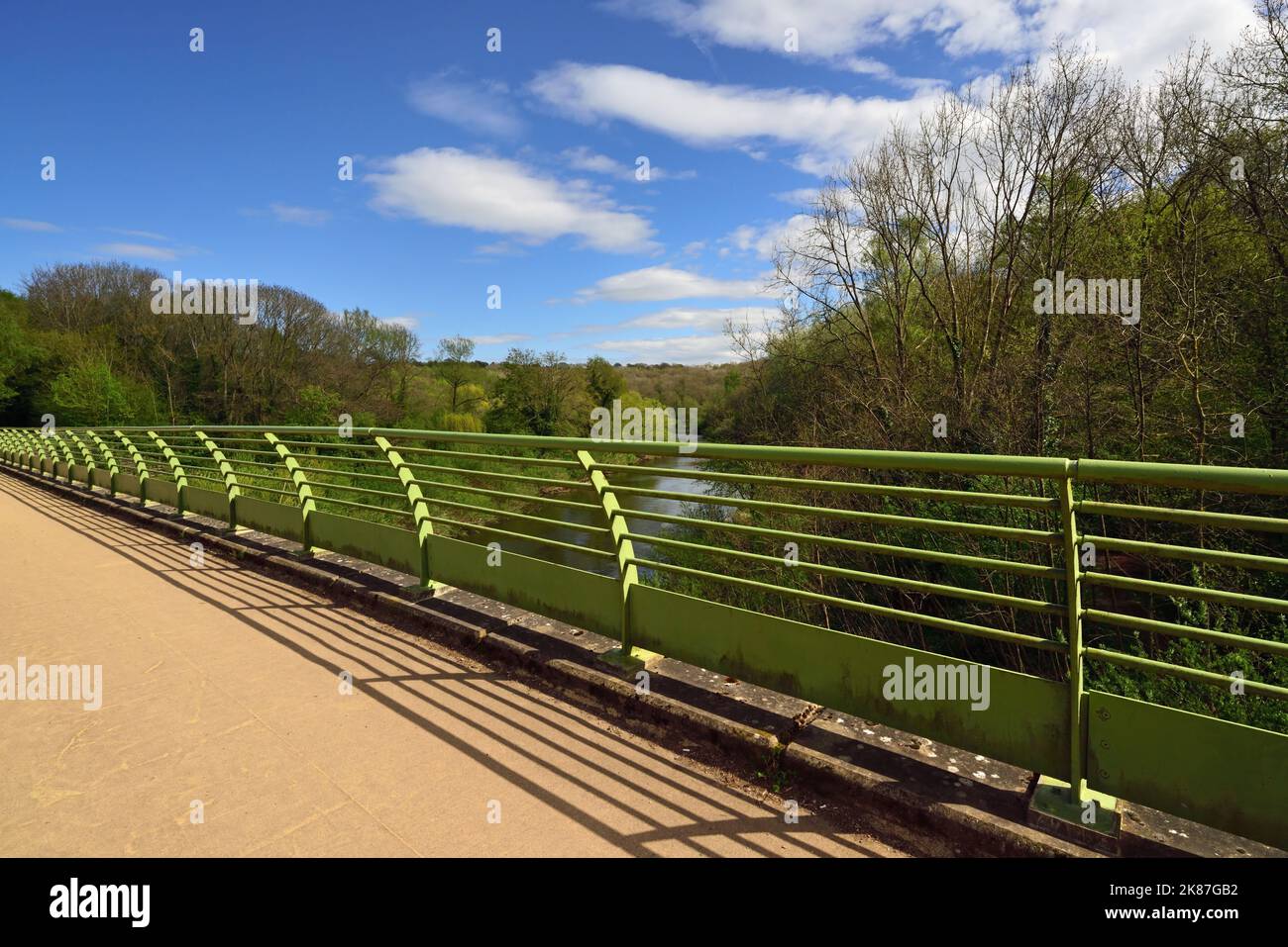 The railings on Miners Bridge over the river Severn in the Severn