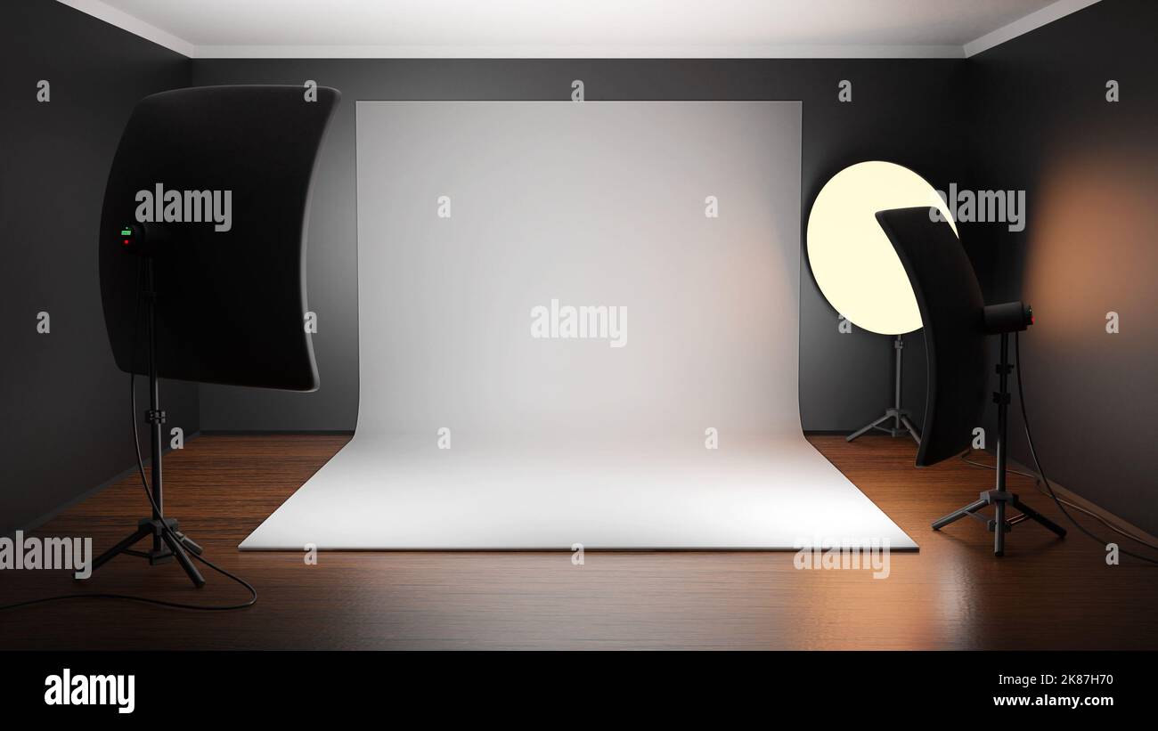 Simple studio, Modern lighting units, High Quality Stock Photo