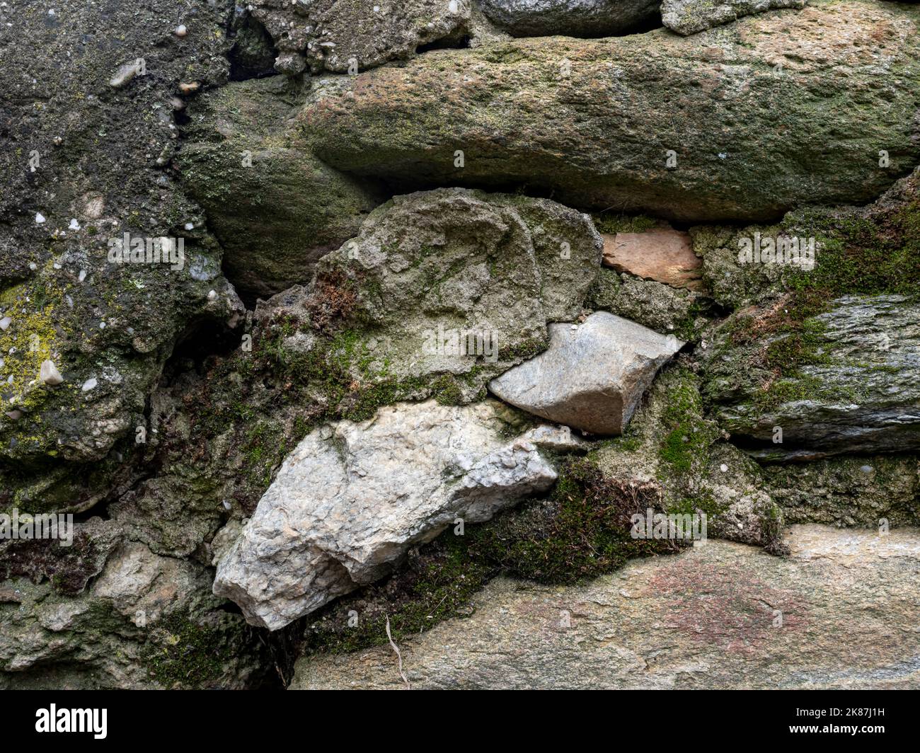 High quality old stone wall  background. Front view with copy space. Stock Photo