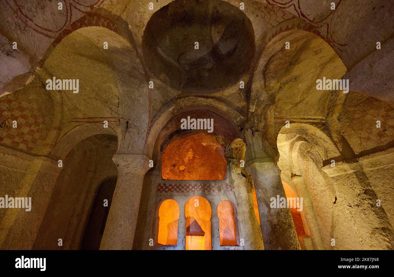 Maltese Cross Church, underground church in goreme open air museum, Cappadocia, Anatolia, Turkey Stock Photo