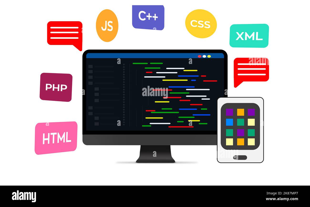 Programming Code on Laptop Screen Design illustration. Website ...
