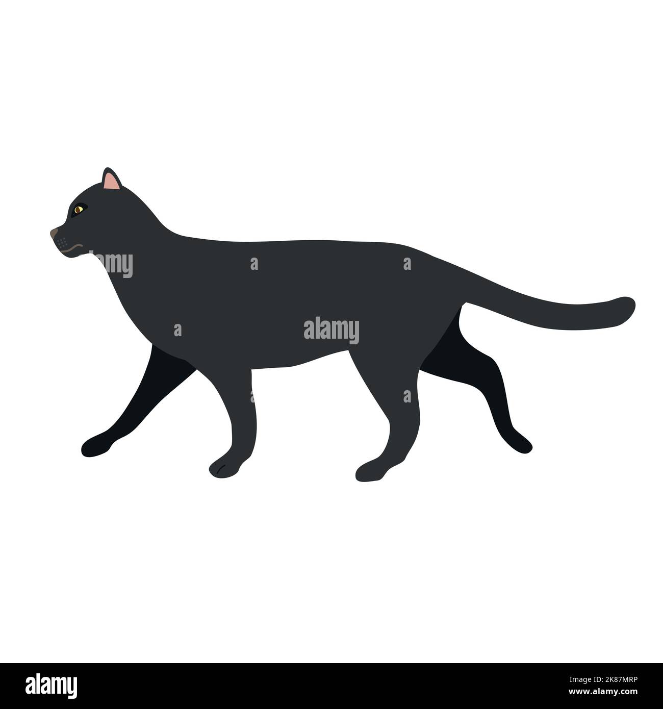 Vector flat hand drawn black cat isolated on white background Stock ...