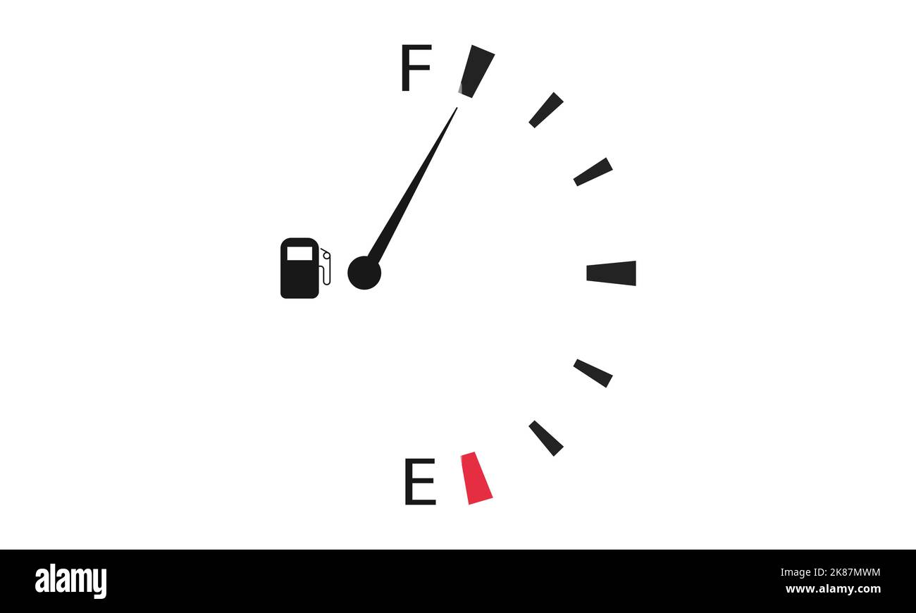 Fuel Gauge on white background. Fully Diesel indicator and Gas tank full gauge. From Empty to Full Fuel Stock Photo