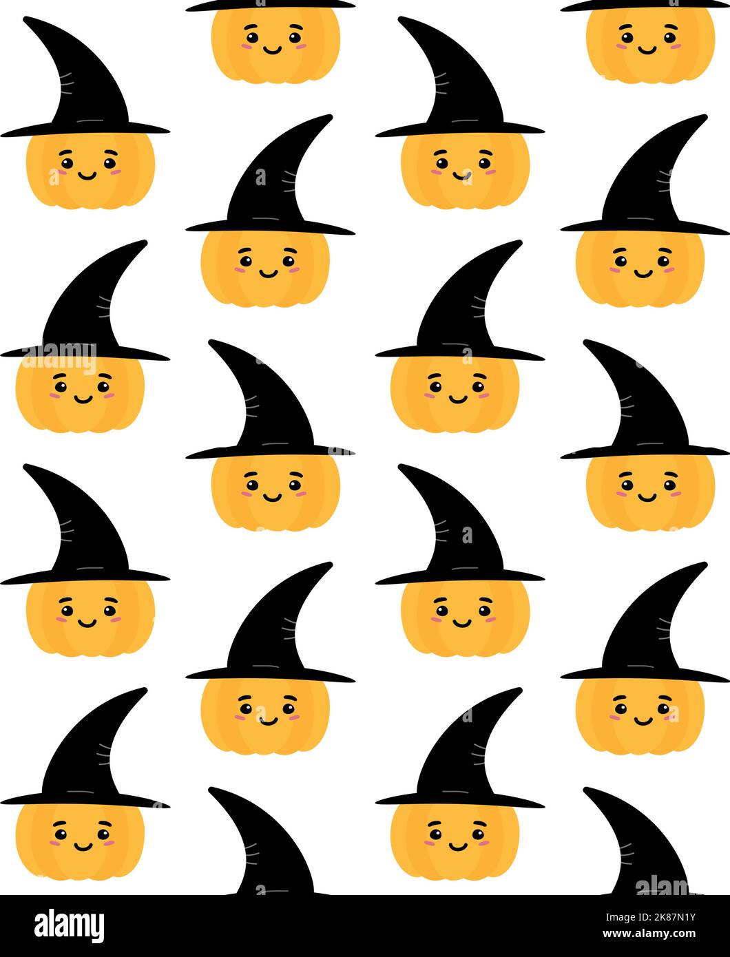 Vector seamless pattern of flat cartoon Halloween pumpkin with face and ...