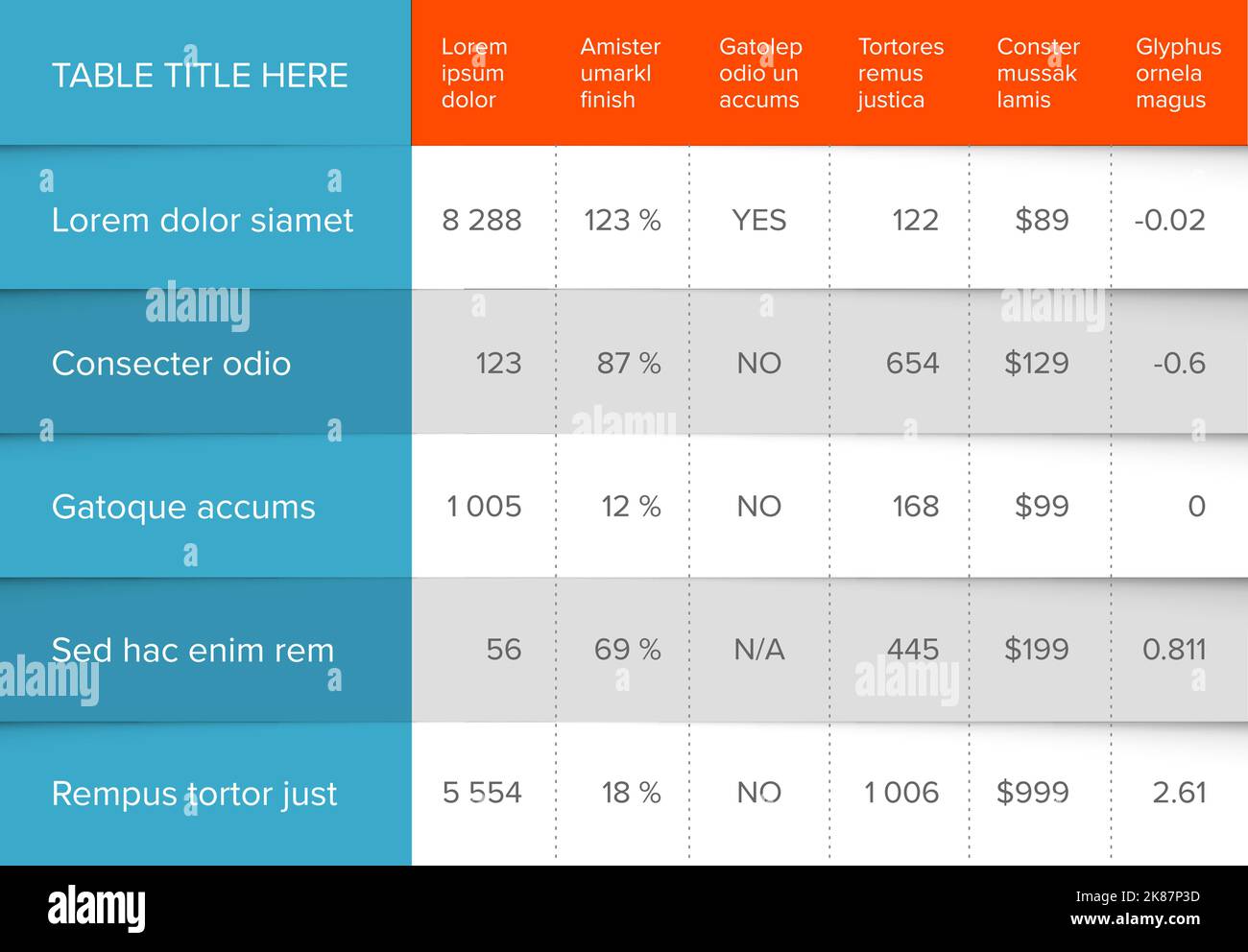 Multipurpose table layout template with nice minimalistic design