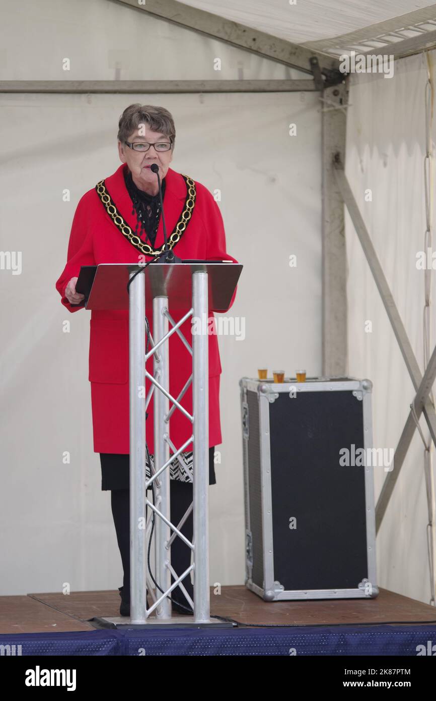 Tynemouth,UK. 21 October 2022. Chair of North Tyneside Council, Councillor Pat Oliver introducing the The Trafalgar Day ‘Toast the Admiral’ event and welcoming guests. Credit: Colin Edwards/Alamy Live News. Stock Photo