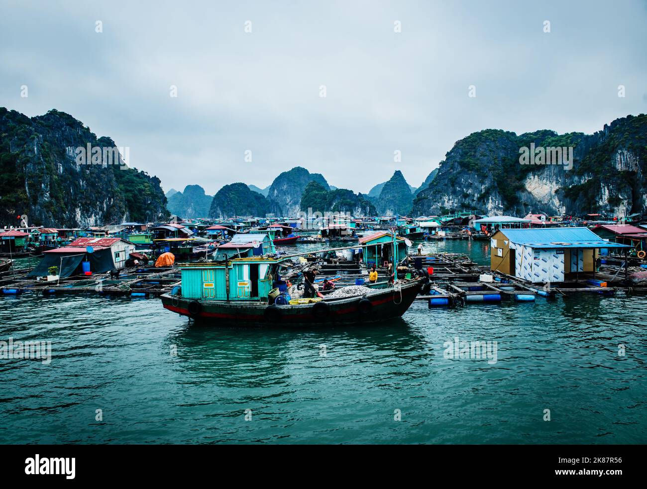 Floating village on Ha Long Bay, Vietnam, Southeast Asia Stock Photo