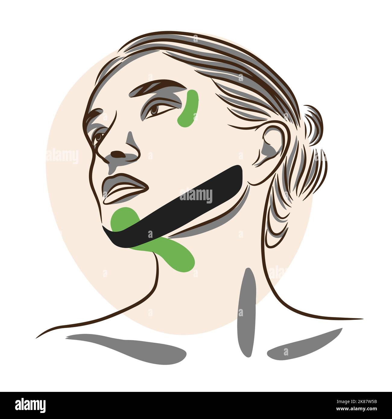 Self care, chin taping technique, kinesiology facial taping, vector