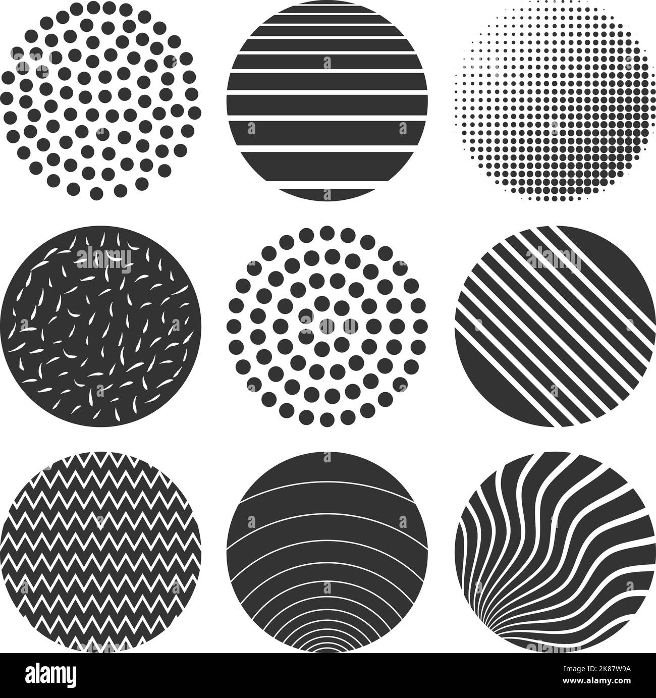 set of circular geometric shapes, vintage and retro design elements isolated on white vector illustration Stock Vector