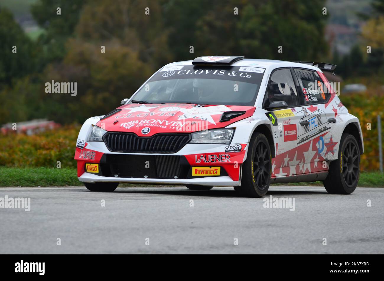 Switzerland Rally Racing CHALAIS, SWITZERLAND - OCTOBER 15: Coppens and Roux in their Skoda ...