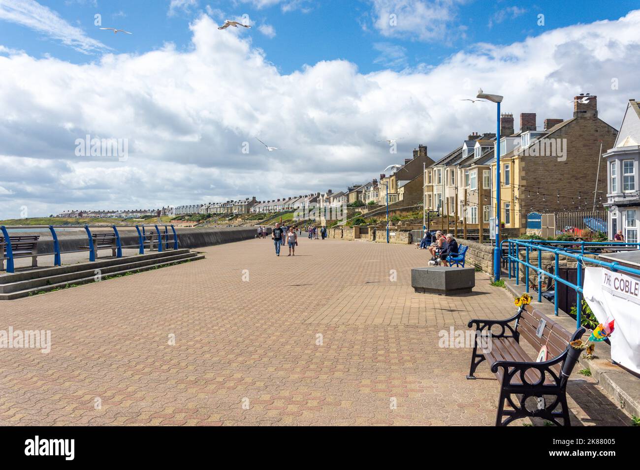 Seafront promenade, Newbiggen-by-the-Sea, Northumberland, England, United Kingdom Stock Photo
