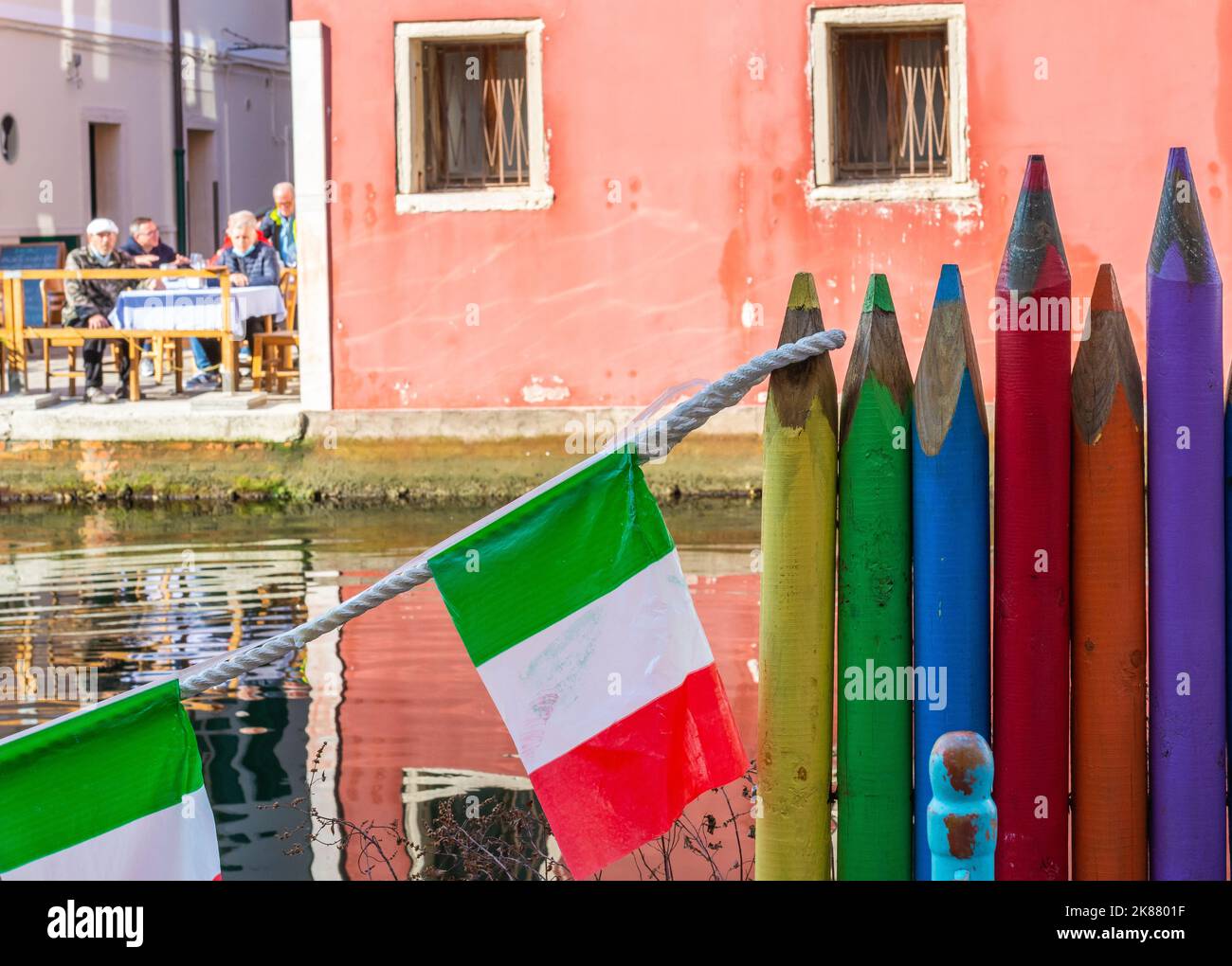 Chioggia glimpse from the arcades along the canals - Chioggia city, Venetian Lagoon, Verona province, Italy Stock Photo