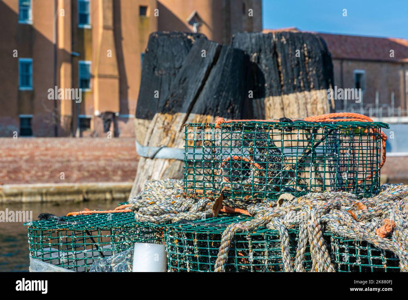 Close-up of Fishing Nets At Harbor of Chioggia, Venetian Lagoon Venice province, northern Italy Stock Photo