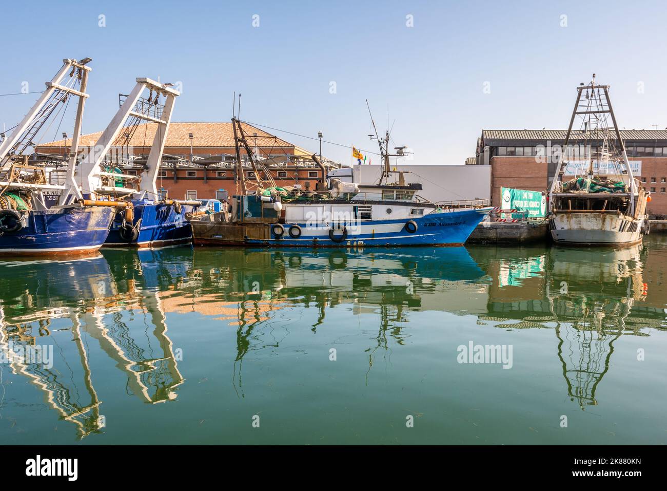 Big fishing boats moored in the port on the Adriatic sea at Chioggia city, Venetian lagoon, Venice province, northern Italy Stock Photo