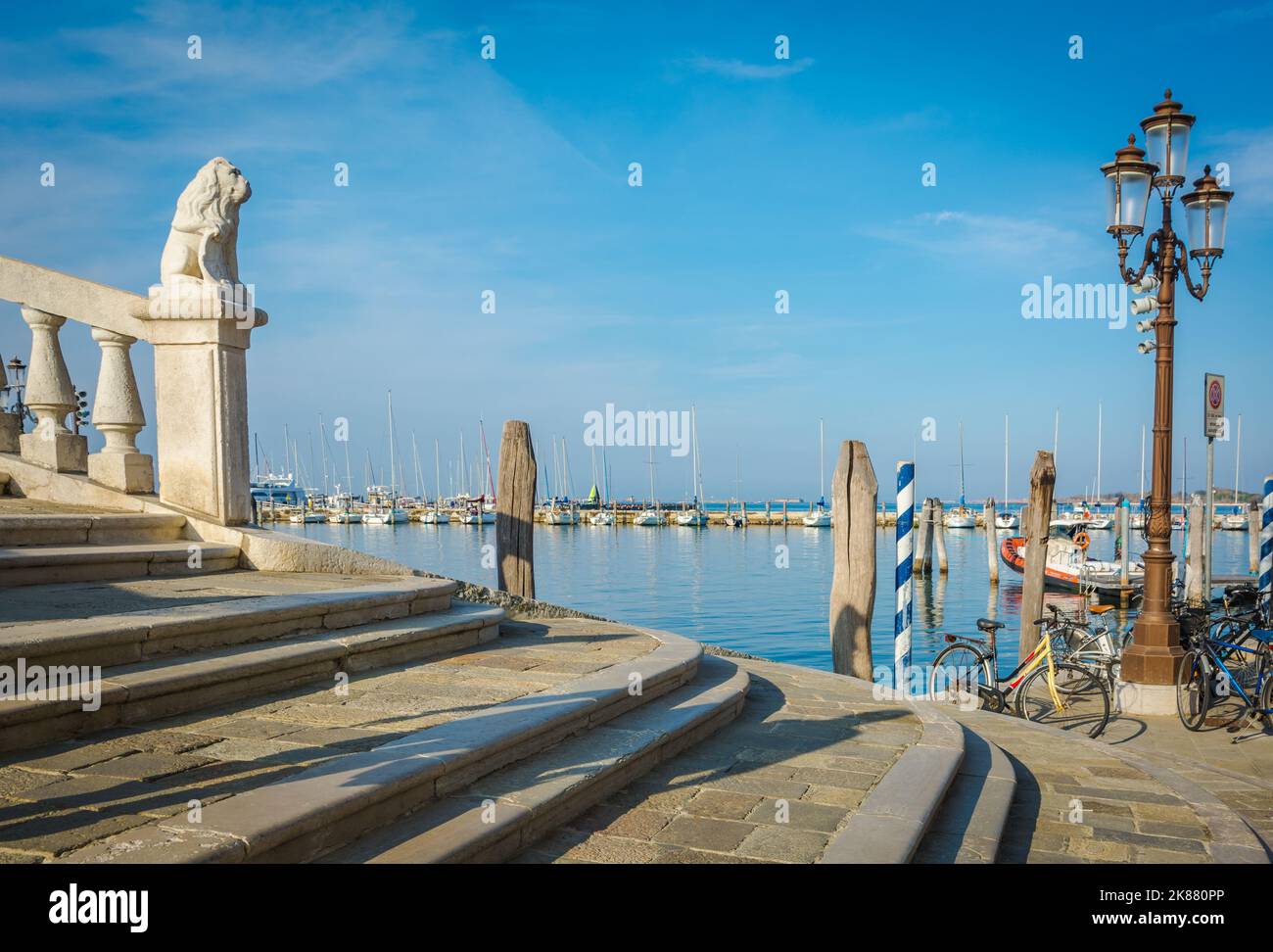 Statue depicting lion on the Vigo bridge, in Chioggia city, Venetian lagoon, Venice province, Veneto region - northern italy Stock Photo