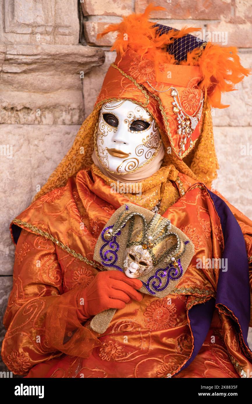 orange mask with mirror, Carnival of Venice 2020 Stock Photo Alamy