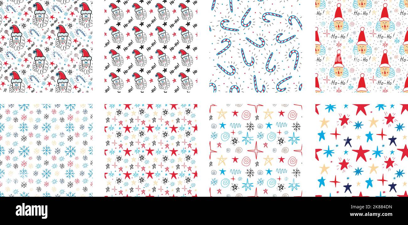 Collection of Christmas seamless patterns in the style of doodle Stock ...