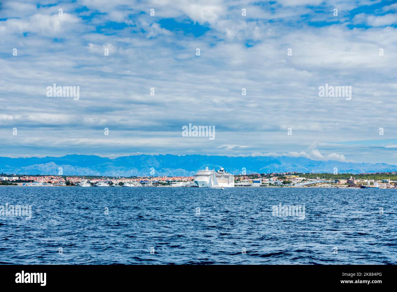 Illustrative photo, sailing yacht, cruising, Zadar city, Gazenica Port, cruise ship, ferry, Velebit mountain range, Dinaric Alps, sea, recreation, hol Stock Photo