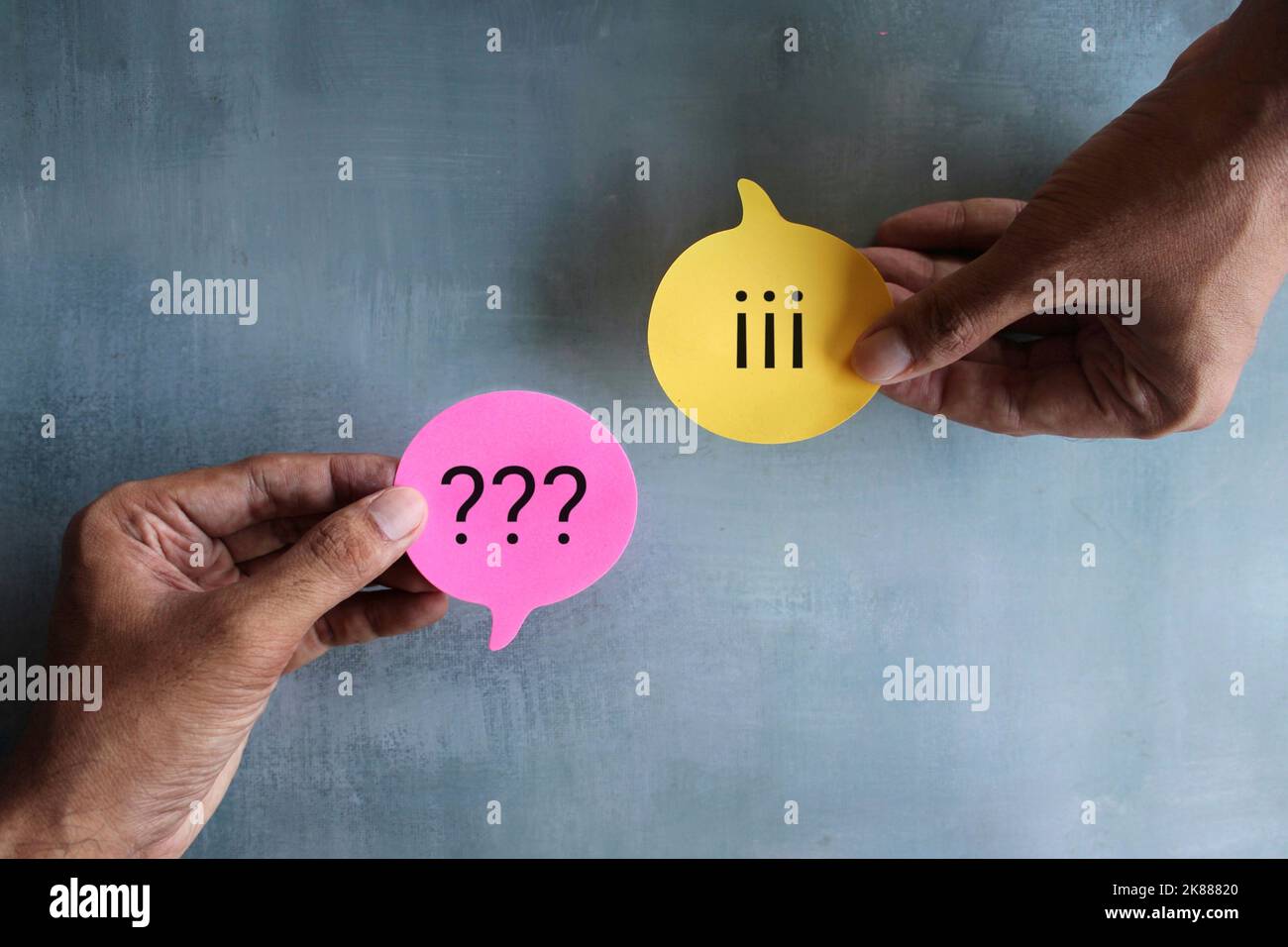 Speech bubble with a question mark and exclamation mark. Communication conflict, argument and dispute concept Stock Photo