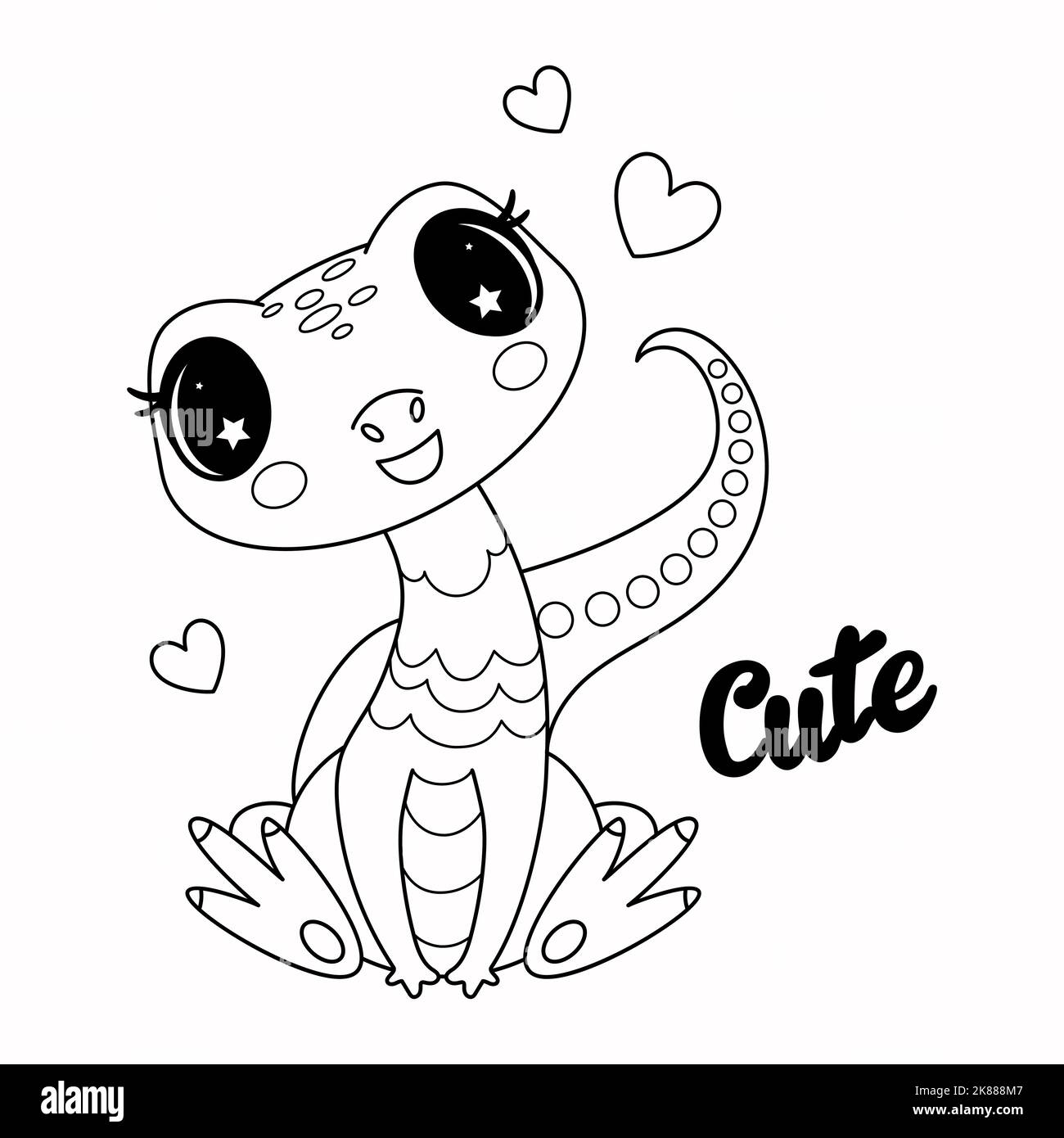 Little cute dinosaur. Black and white linear drawing. Vector Stock ...
