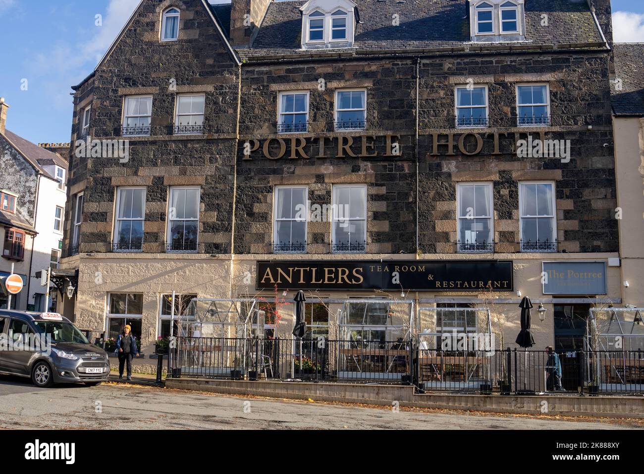A view of Portree Hotel in the town centre Somerled Square Isle of Skye Scotland UK Stock Photo