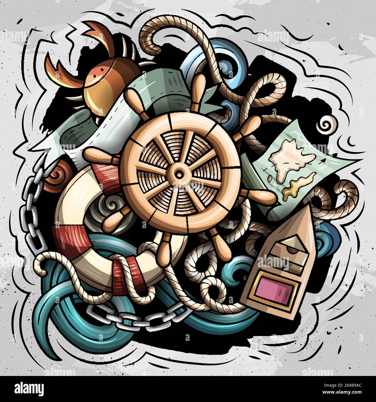 Nautical cartoon vector illustration. Stock Vector