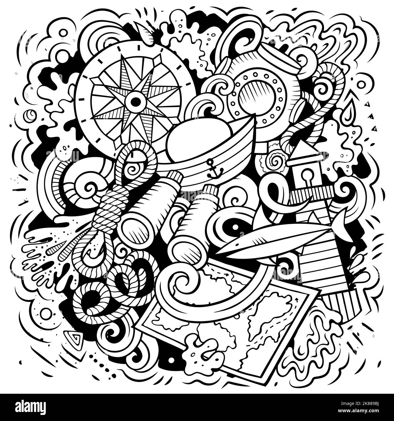 Nautical cartoon vector illustration. Stock Vector