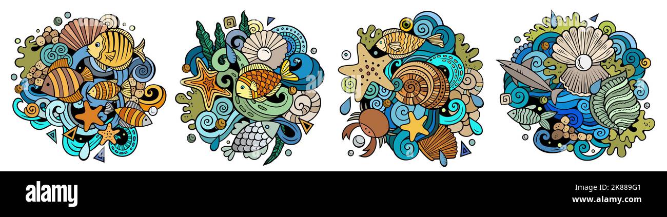 Underwater life cartoon vector doodle designs set Stock Vector Image ...