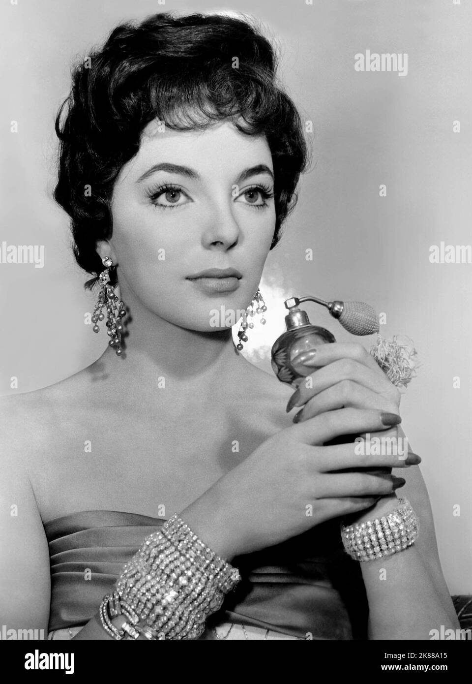 Joan Collins  Actress   01 May 1955   **WARNING** This Photograph is for editorial use only and is the copyright of The Film Company and/or the Photographer assigned by the Film or Production Company and can only be reproduced by publications in conjunction with the promotion of the above Film. A Mandatory Credit To The Film Company is required. The Photographer should also be credited when known. No commercial use can be granted without written authority from the Film Company. Stock Photo